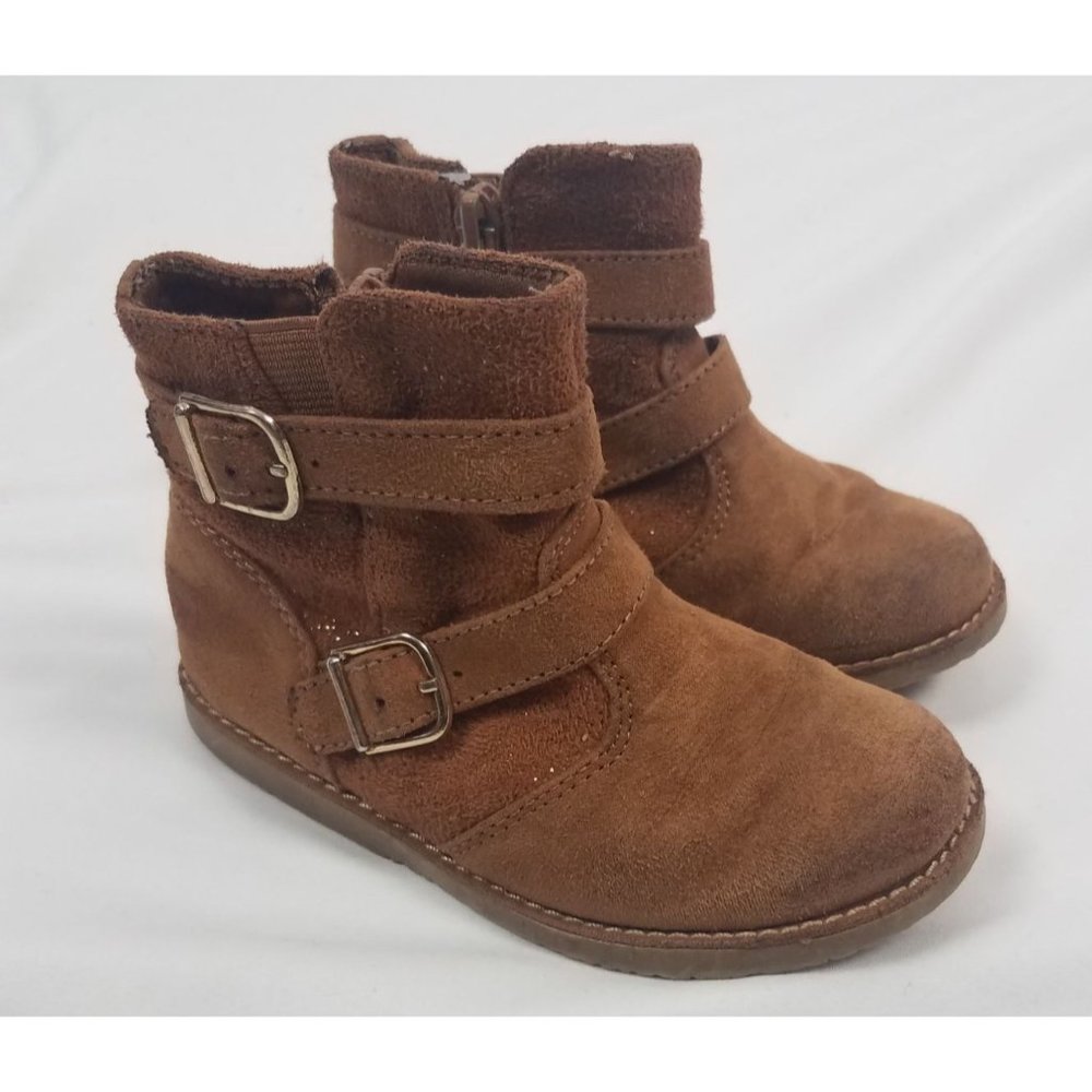 Seychelles Toddler Girl Sz. 8 Brown Faux Suede Double Buckle Flat Boots NWOT